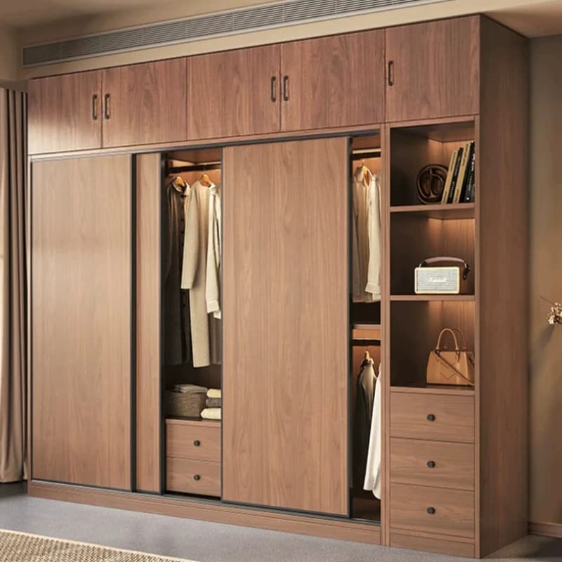 Bookcase Wooden Wardrobes Space Saving Retro Luxury Closet Wardrobes Sliding Doors Drawers Armadio Camera Da Letto Furniture