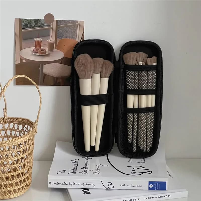 Waterproof Black Bags for Cosmetics with Double Hinge, Travel Laptop Case for Makeup Brushes and Pens, for Women