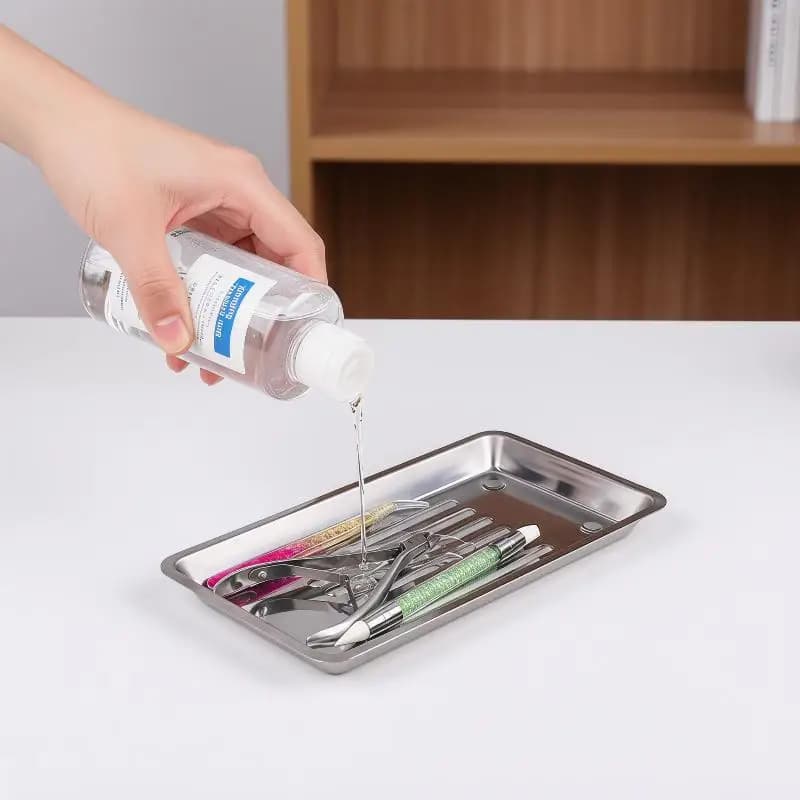 Stainless Steel Disinfection Dish Cosmetic Storage Tray Nail Art Manicure Plate Tweezers Nail Clippers Container Cleaning Tools
