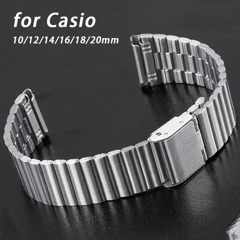 10mm 12mm 14mm 16mm 18mm 20mm Fascia in acciaio inossidabile in metallo per Casio F-91W per F105/108/A158W/168 AE1200/1300 Bracciale universale