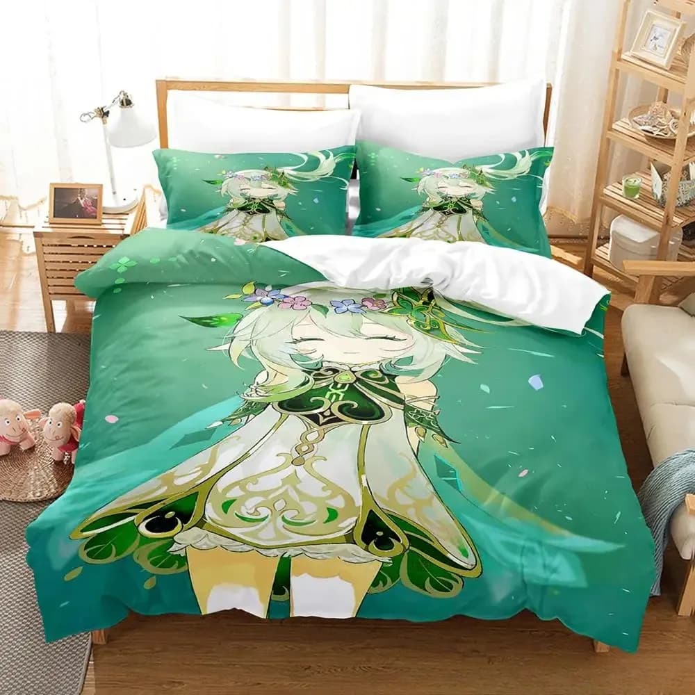 Nuovo Gioco Nahida Genshin Impact Set di biancheria da letto Cartoon Anime Set da tre pezzi Set copripiumino per camera da letto per bambini adulti 3D Kawaii Girls