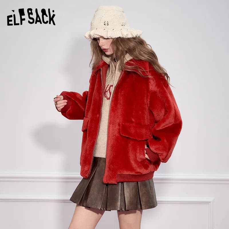 ELFSACK Giacca in ecopelliccia da donna, giacca bomber oversize, calda e confortevole, per l'inverno, streetwear