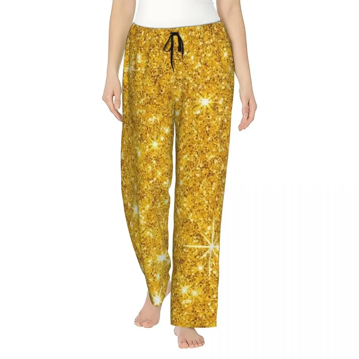 Pantaloni da Pigiama Personalizzati con Glitter Dorati per Donna, Abbigliamento da Notte con Tasche