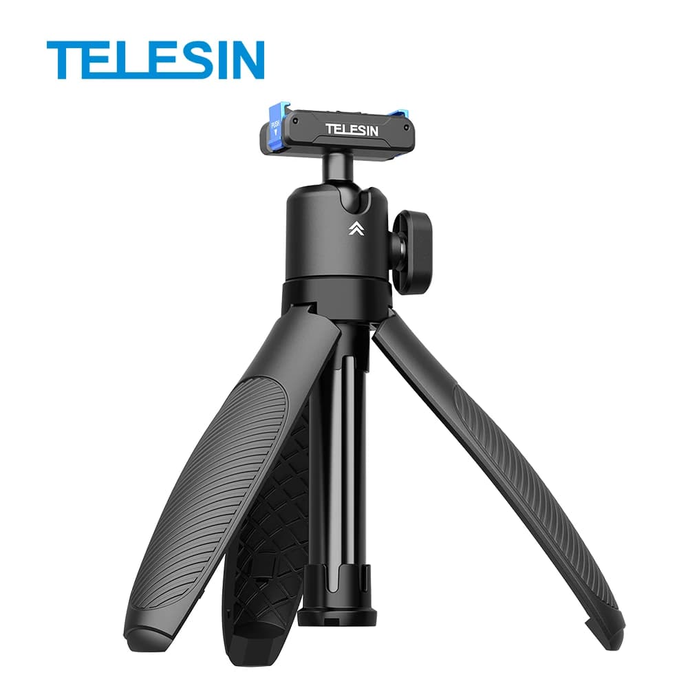 TELESIN Mini Selfie Stick Tripod Portable Quick Release Aluminum Alloy Stand Hand Grip for GoPro DJI Osmo Action Cameras