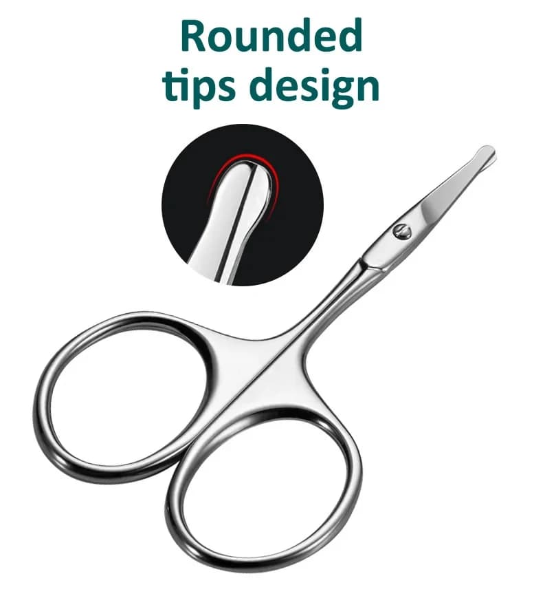 Stainless steel round head scissors, tool to cut eyebrows, beard scissors, beauty, nose hair scissors