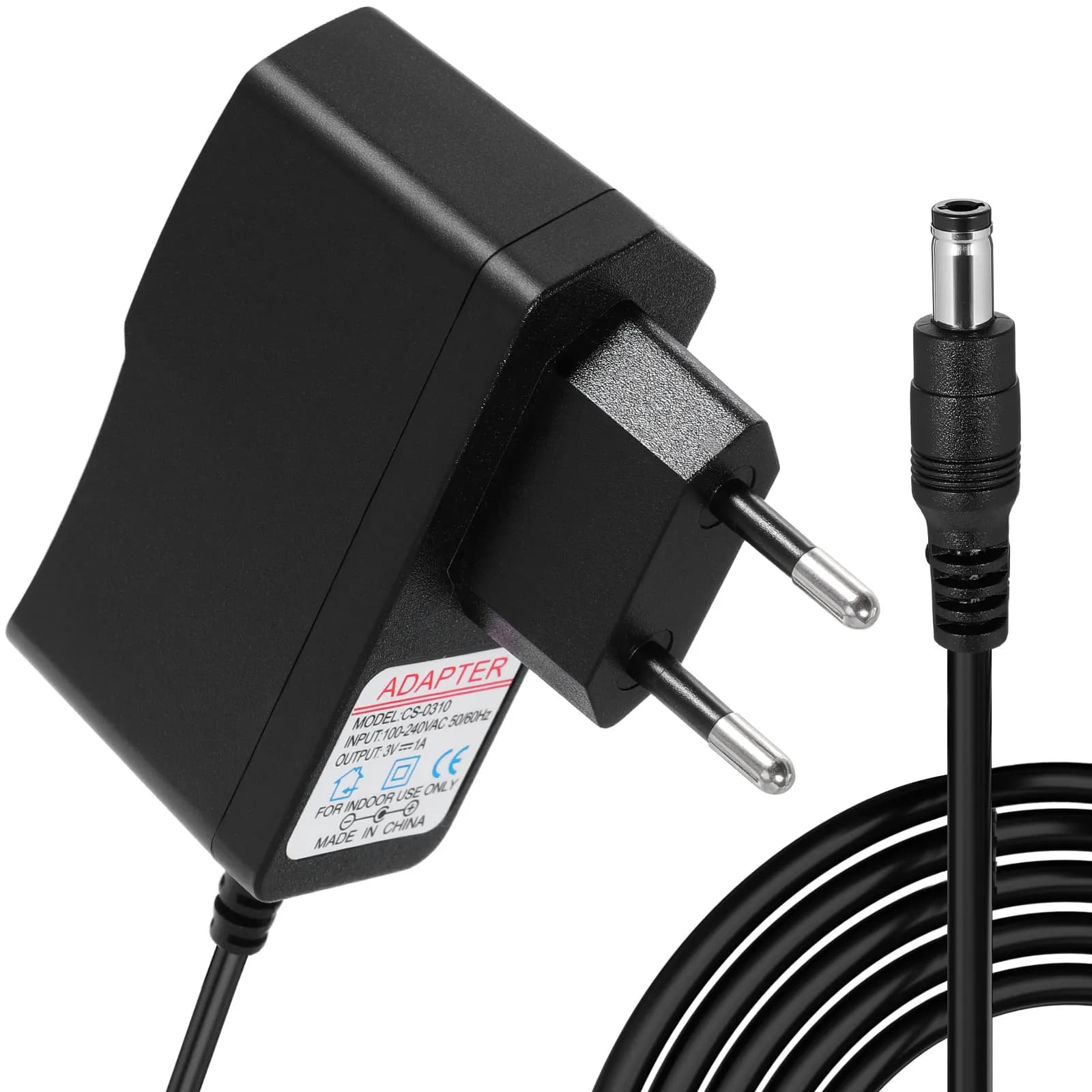 5.5mm X 2.1mm Power Adapter Charger 3V 1A Dc Output Eu Plug Black Compact Portable for Home Travel High Reliability