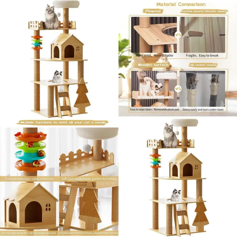 Albero per Gatti da Interno, Design Moderno 60.7 con Tiragraffi in Sisal, Piattaforma Superiore e Amaca in Acrilico per Gatti