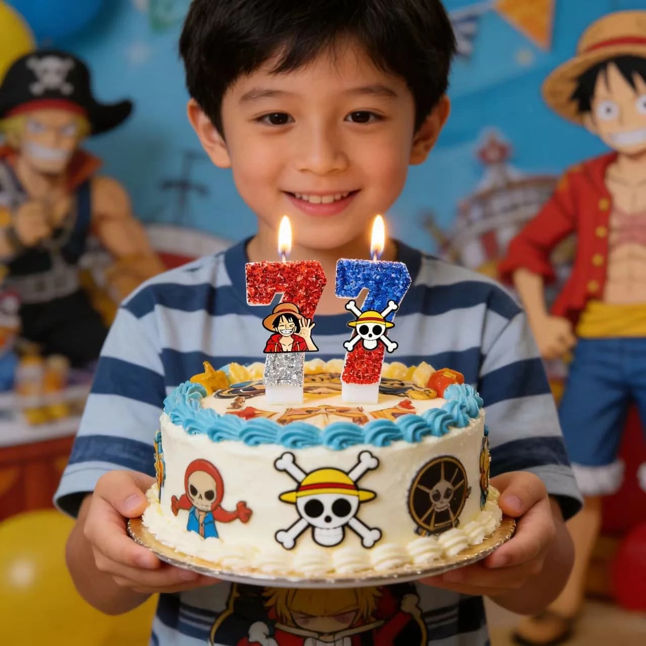 Candele a Tema One Piece, Numeri da 0 a 9, Personaggio Anime D.Luffy, Decorazione per Torte di Compleanno e Anniversario, Regalo per Bambini