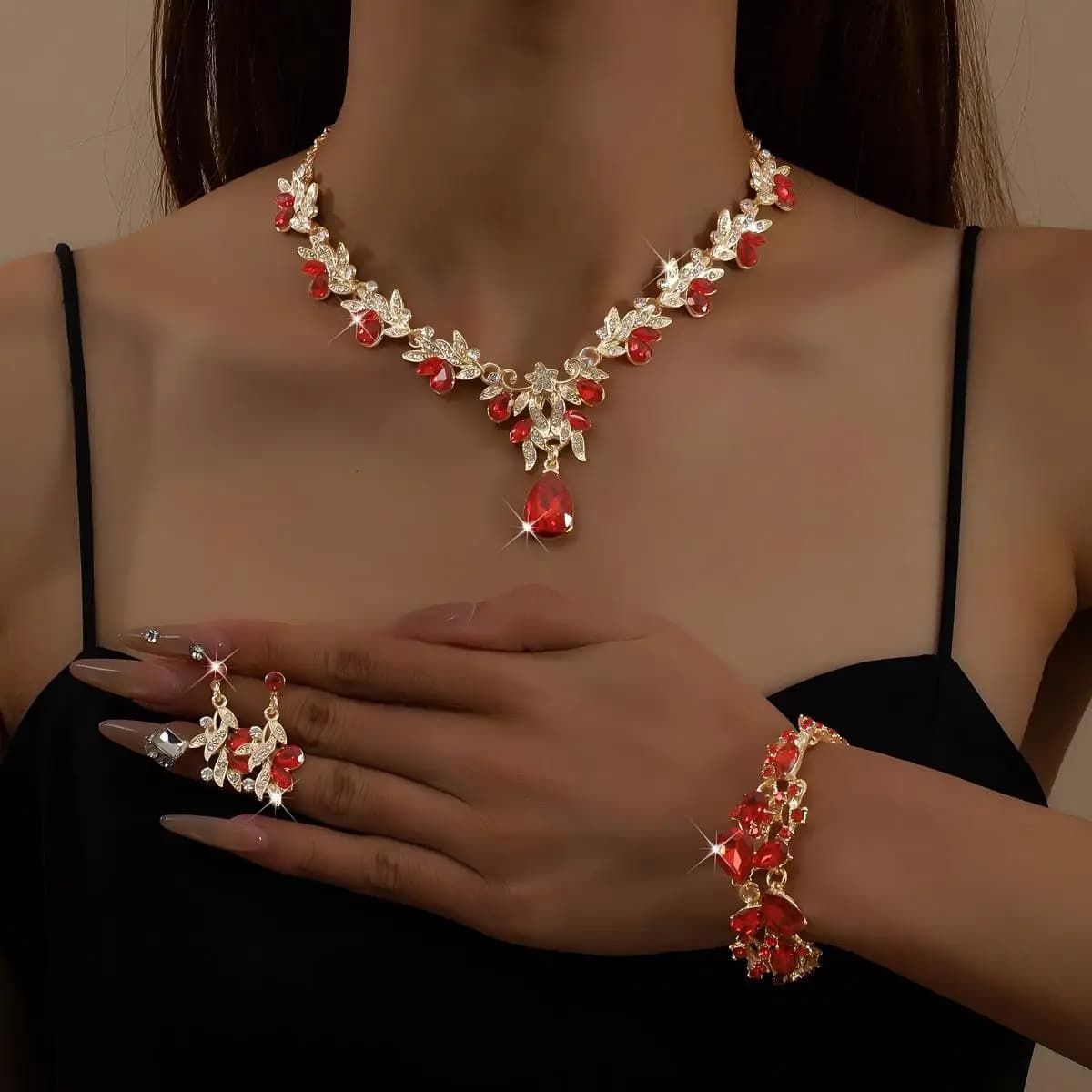New Bridal Rhinestone Necklace Earrings Jewelry Set Ladies Banquet Dress