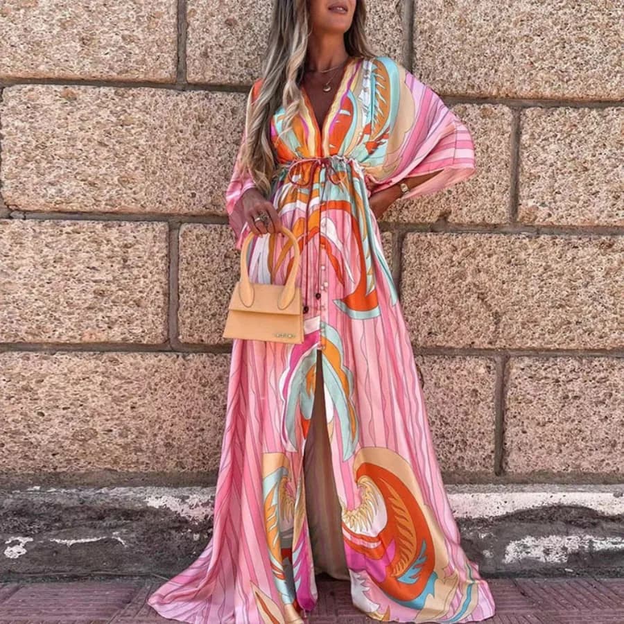 【HOT】- Abito da spiaggia sexy con scollo a V in pizzo e chiusura a bottoni, nuovo stile europeo e americano per la primavera e l'estate, per abbigliamento femminile