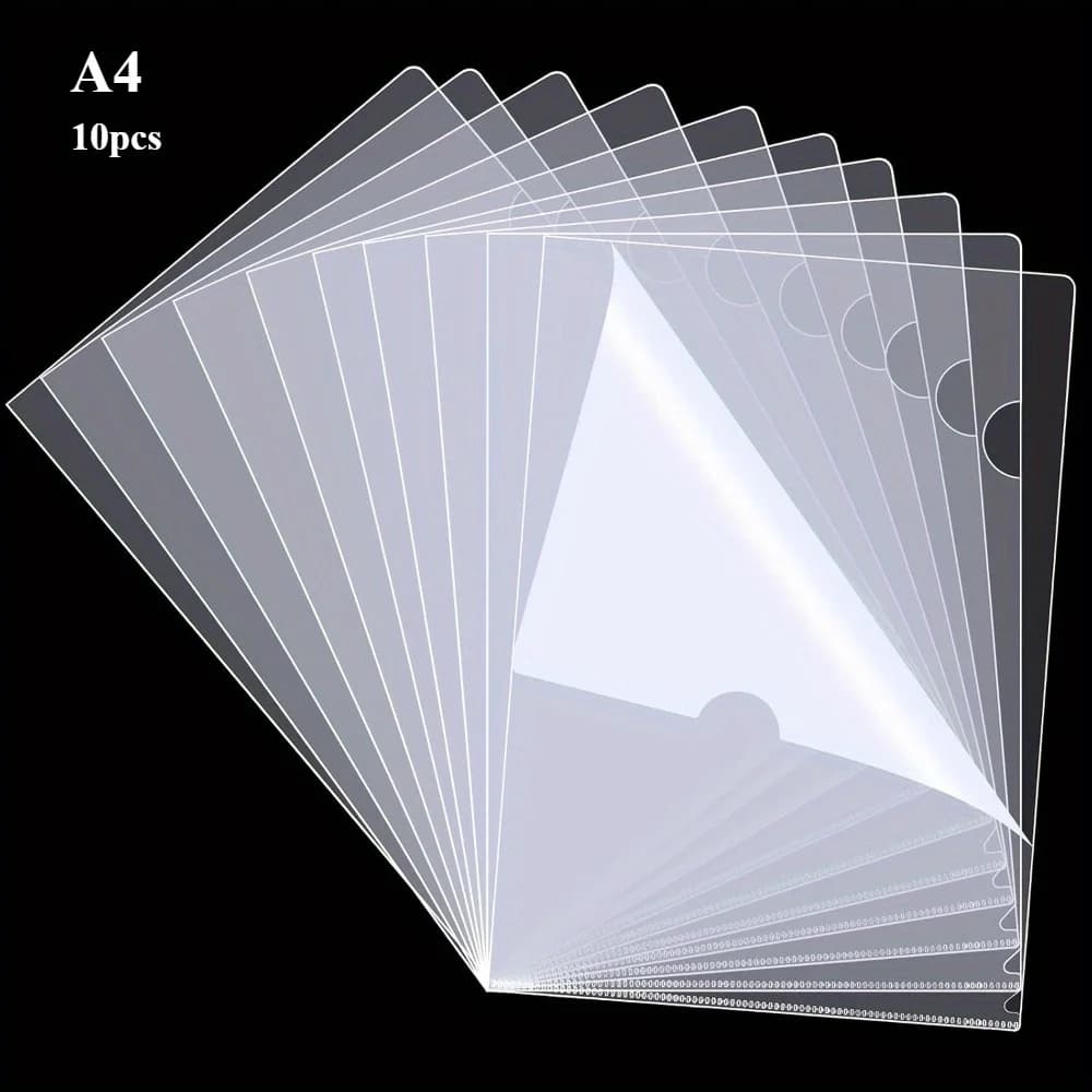 Set di 10 Copertine Trasparenti in Plastica - Cartelle Trasparenti Formato A4 con Compatibilità ad Anelli a L, Adatte per la Scuola