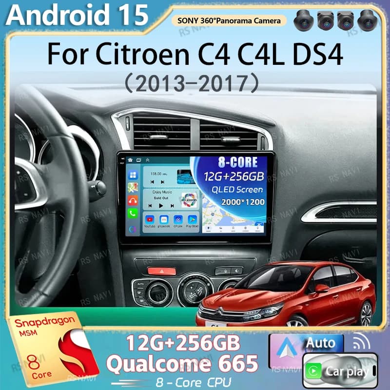Android 15 Carplay DSP WIF + 4G Autoradio GPS Lettore Multimediale Per Citroen C4 C4L DS4 2013 2014 2015 2016 2017 Stereo 360 Macchina Fotografica