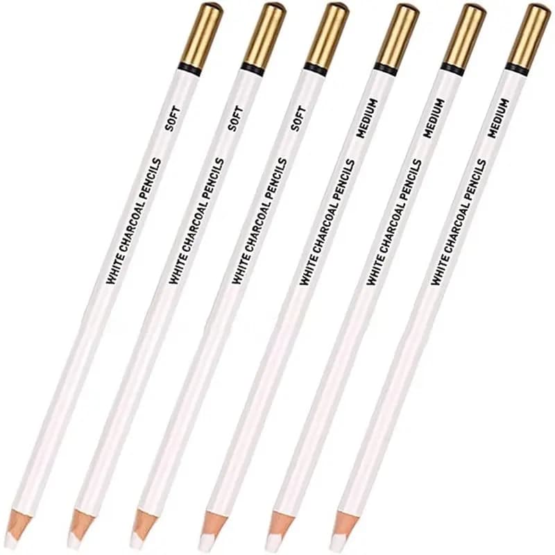 Y50A-Prmeium White Charcoal Pencil Set- Set Of 6 Premium Soft 3 Pcs& Sketch Highlight 3 Pcs For Ideal For Drawing