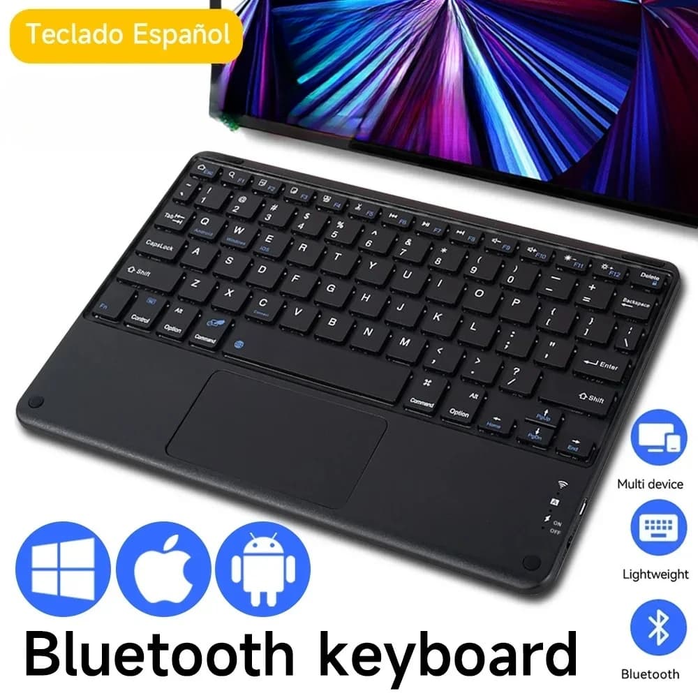 Tastiera spagnola wireless Bluetooth da 10 pollici, tastiera wireless touch per ufficio, mouse per tablet Android IOS Windows