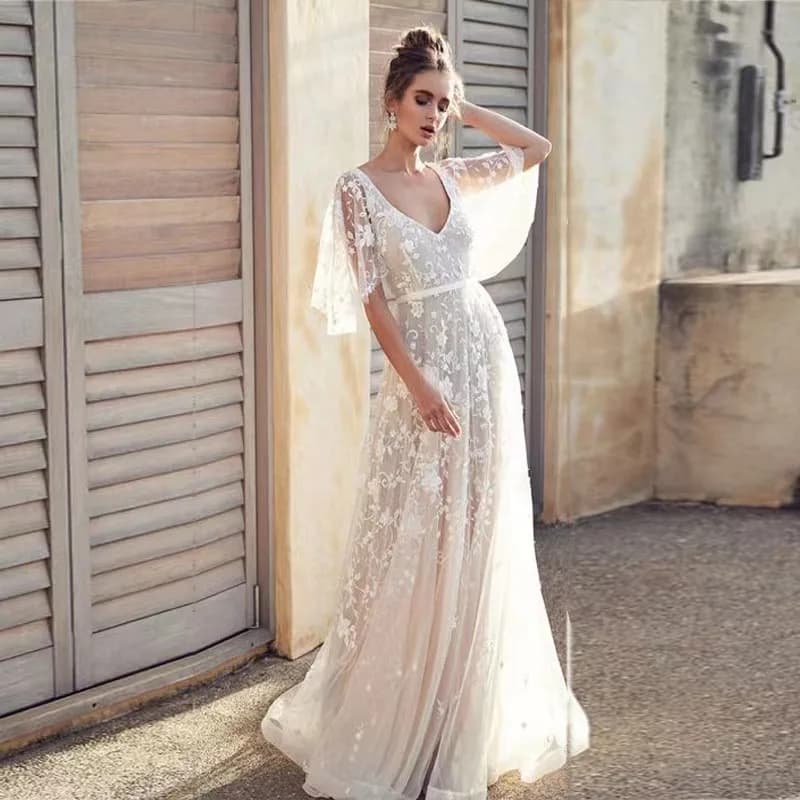 2025 Spring and summer New evening dress of medium length with deep V neckline from European and American woman