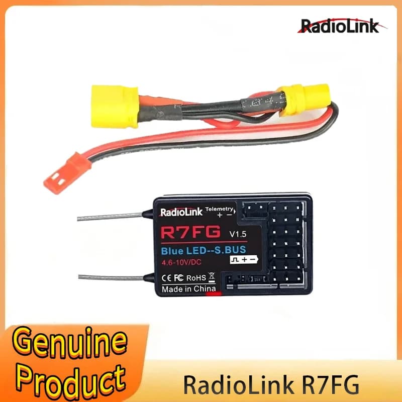 RadioLink R7FG Ricevitore a 2.4GHz 7CH con Doppia Antenna HV e Giroscopio per Trasmettitore RC6GS, Auto RC, Drone, Parti RC
