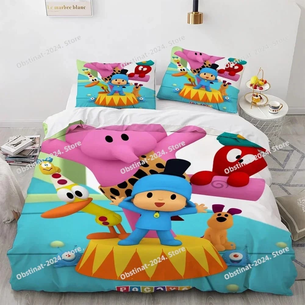 Set biancheria da letto con stampa 3D P-POCOYOS Kawaii Cartoon, copripiumino set copripiumino federa, King Queen Twin Size ragazzi ragazze adulti