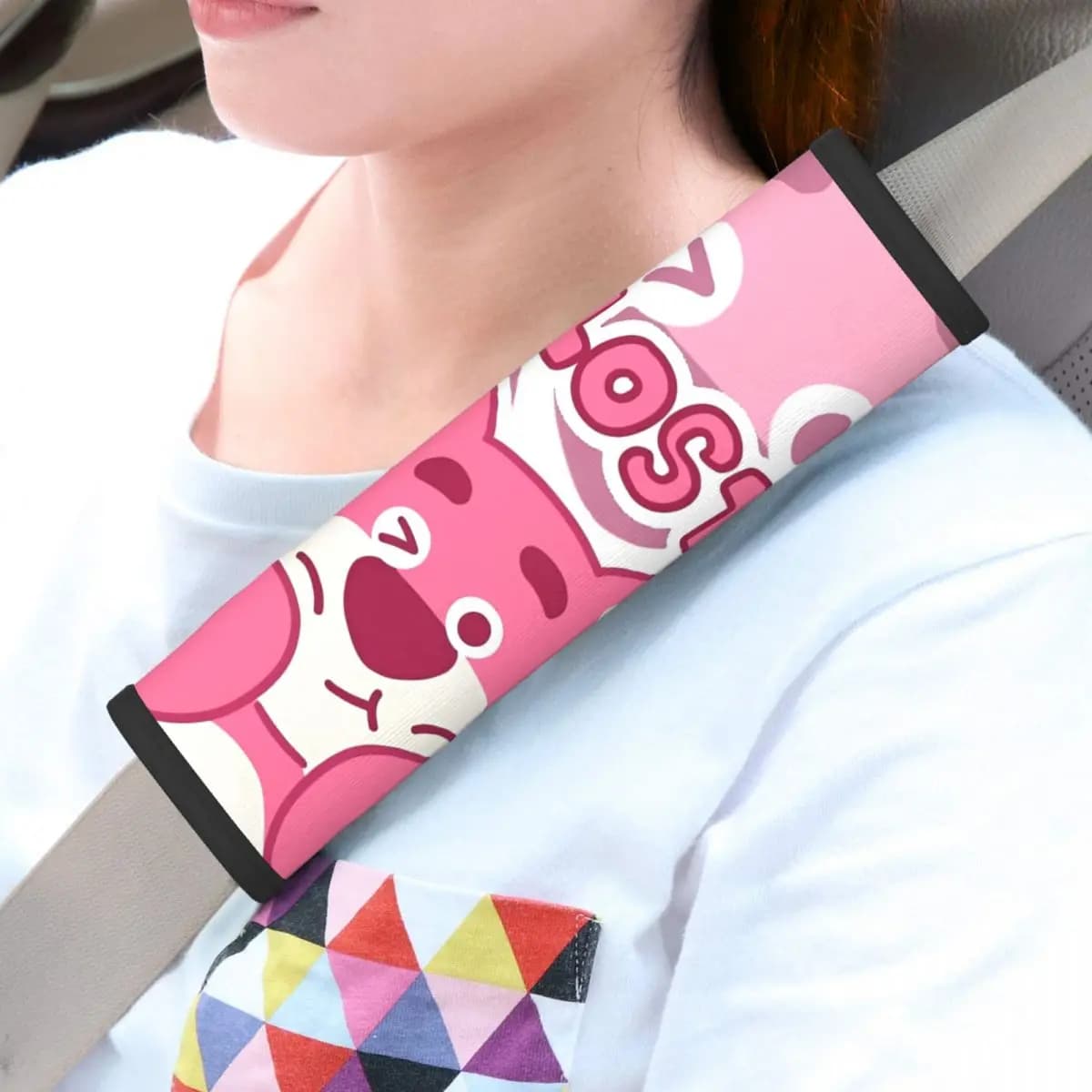 Lotso Pink Bear Safety Belt Soft Seat Cover for Car Seat Belt, 2 Pack