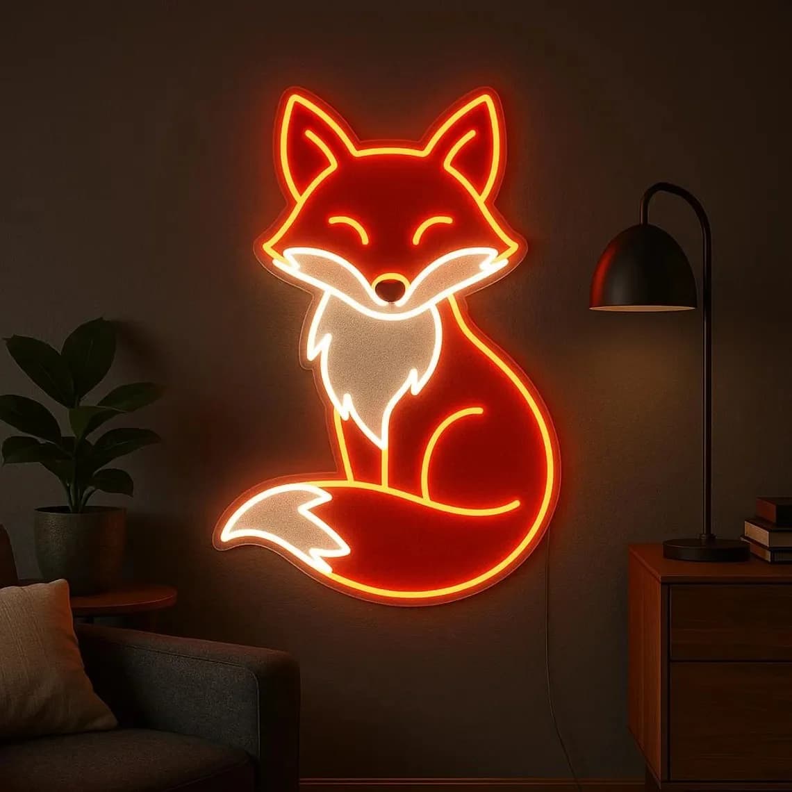 Insegna al neon Fox Decorazione da parete al neon con animali carini per la camera da letto Insegna al neon personalizzata per la camera dei bambini