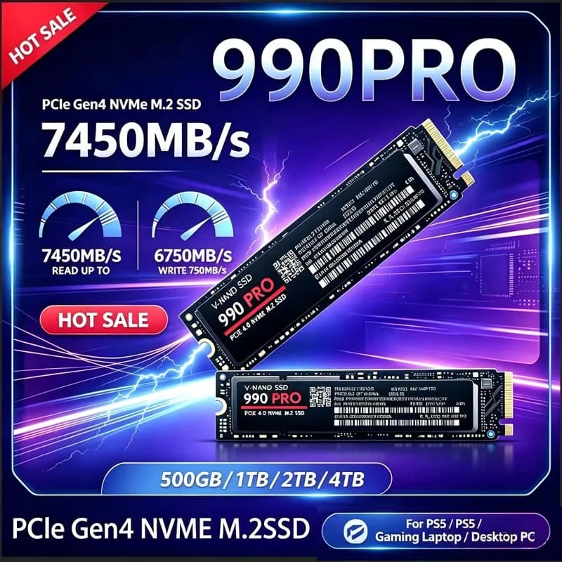 500G‑4TB PCIe Gen4 7450MB/s Fast Storage Disk Genuine 990 PRO M.2 2280 NVMe SSD For PS5 Console Gaming Laptop Desktop PC