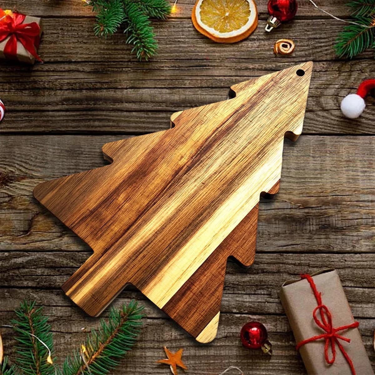 Piatto da pranzo in legno per albero di Natale, piatto da esposizione riutilizzabile per alimenti, per macellaio, formaggio e verdure, frutta e insalata