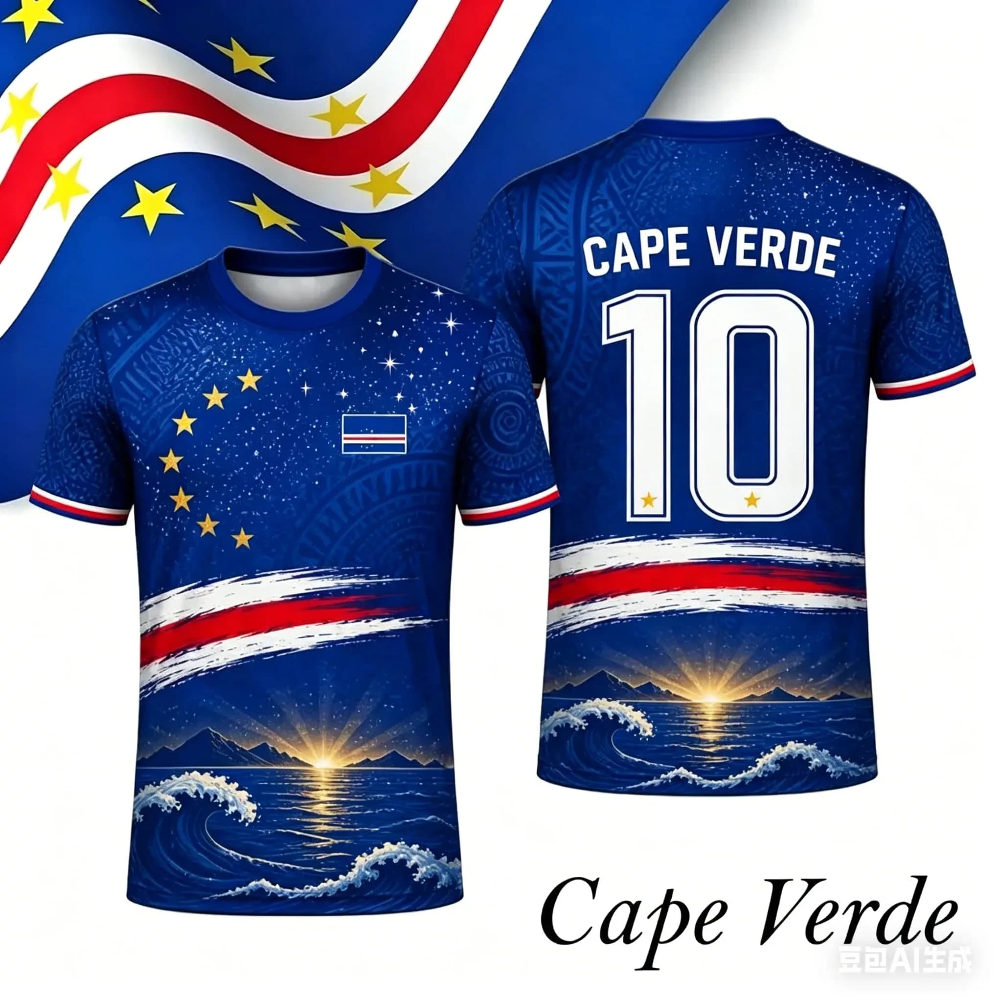 Cape Verde Soccer Jersey T Shirt 3D Printed Tropical Ocean Print Family Style for Kids Adults For Training Fitness Running