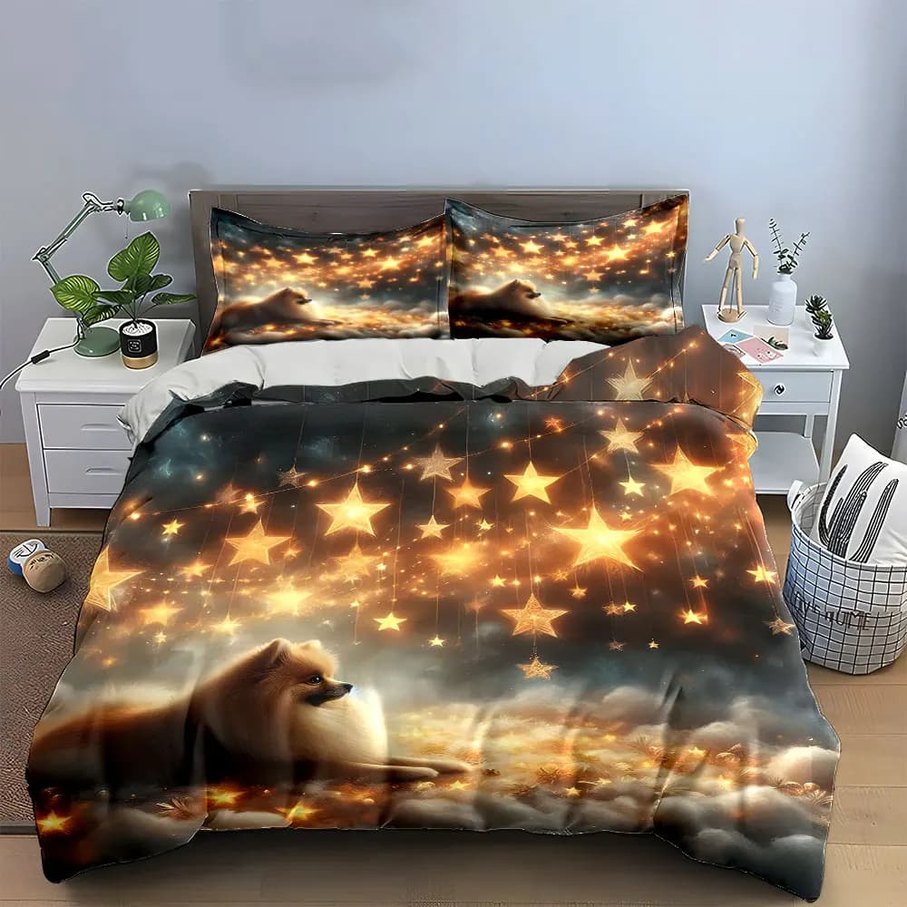 Set di biancheria da letto con decorazione cielo stellato, con 1 copripiumino, 2 federe, singolo, matrimoniale, king, queen, regalo