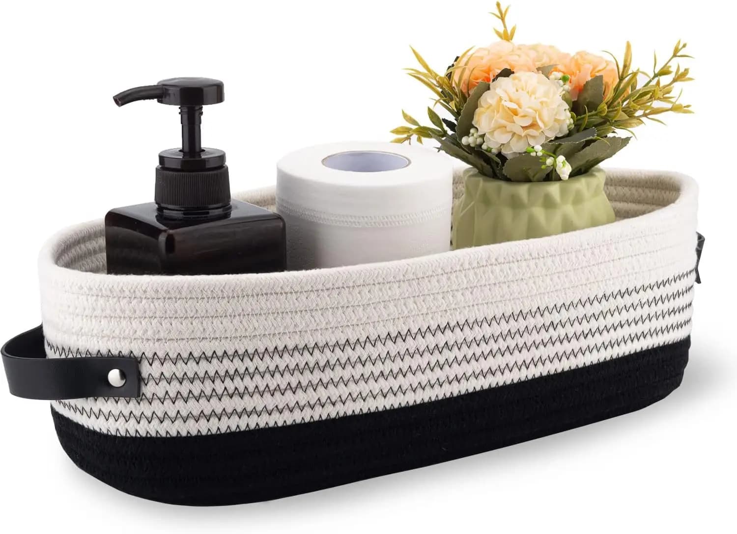 Cotton Rope Toilet Basket, Farmhouse Bathroom Decor, Toilet Paper Holder, 13x5.9x4in Black