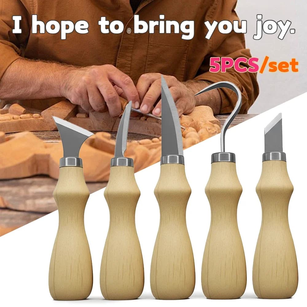 5Pcs Wood Carving Tools Set,Curved Knife For Arts Crafts Tools,For Hand Carving Wood Sharp,Portable Carving Tools.