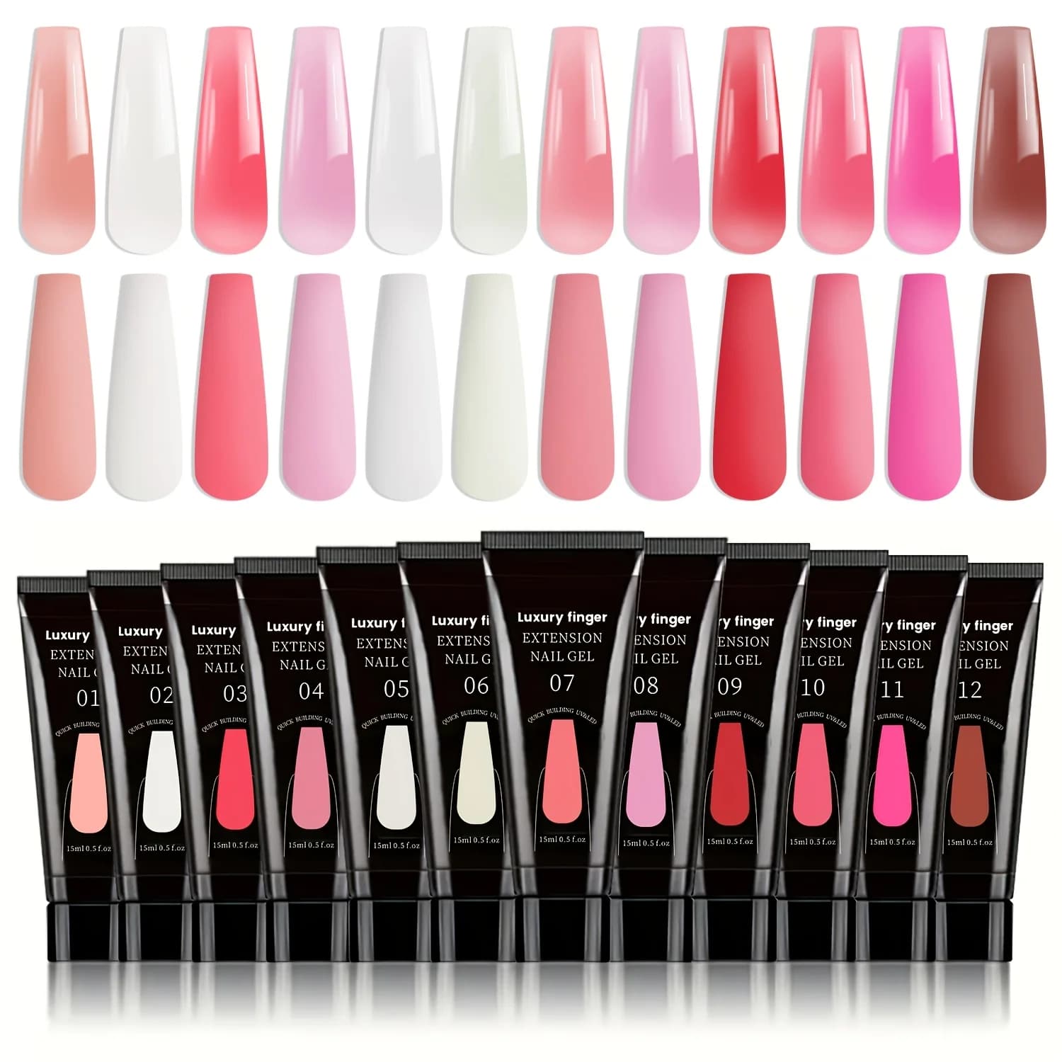 Set di Gel per Unghie Poly, 12 Colori Trasparenti, Set di Gel per Estensione Unghie Poly, Kit Gel per Unghie Poly Rosa Nude, Kit Gel Costruttore per Estensione Unghie