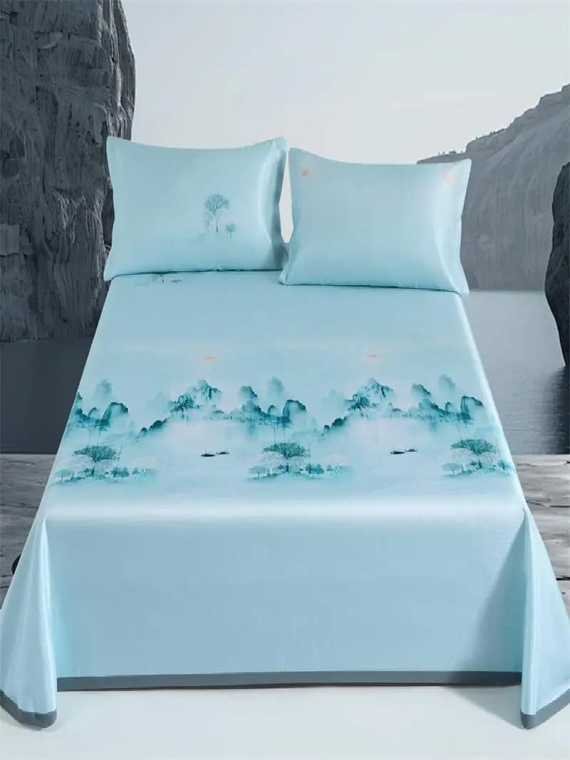 Set di Lenzuola in Seta Ghiaccio con Motivo Diagonale, Lavabile in Lavatrice, Anti-Restringimento, Morbido e Pieghevole per un Sonno Confortevole
