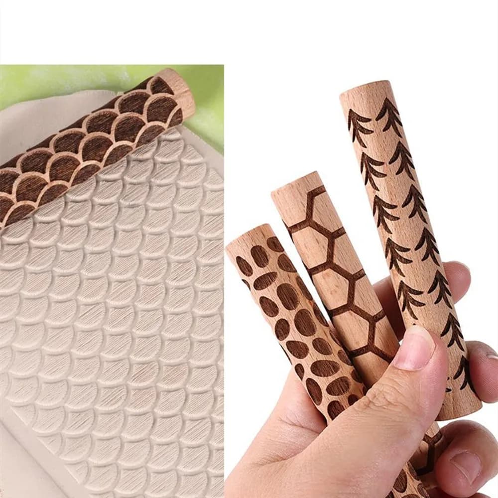 Rullo in argilla polimerica Strumento per texture ceramica Timbro in ceramica Fango pressato Modello in rilievo Mattarello Orecchino Creazione di gioielli Strumento Sup