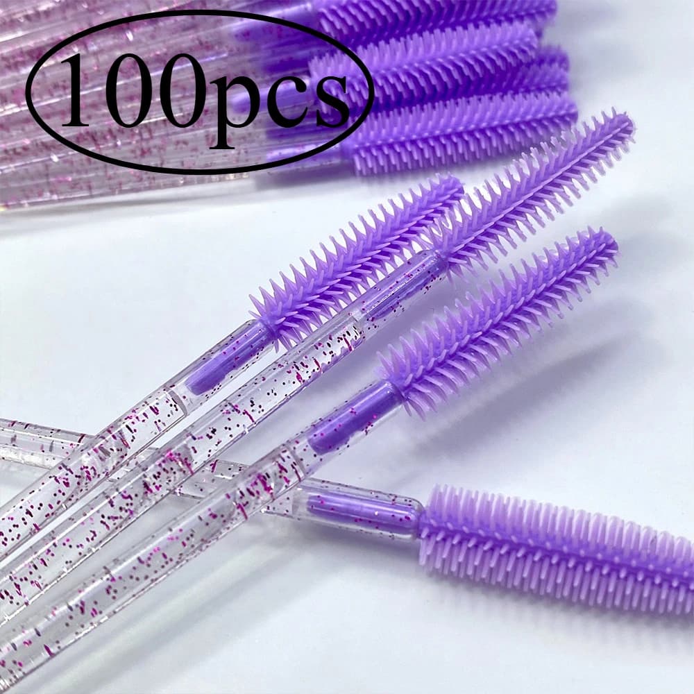100 pcs Use And Drop Brush Silicone Gel Mascara Bacchette Applicator Spooler Eyelash Extension Cosmetic Brushes Makeup Tool