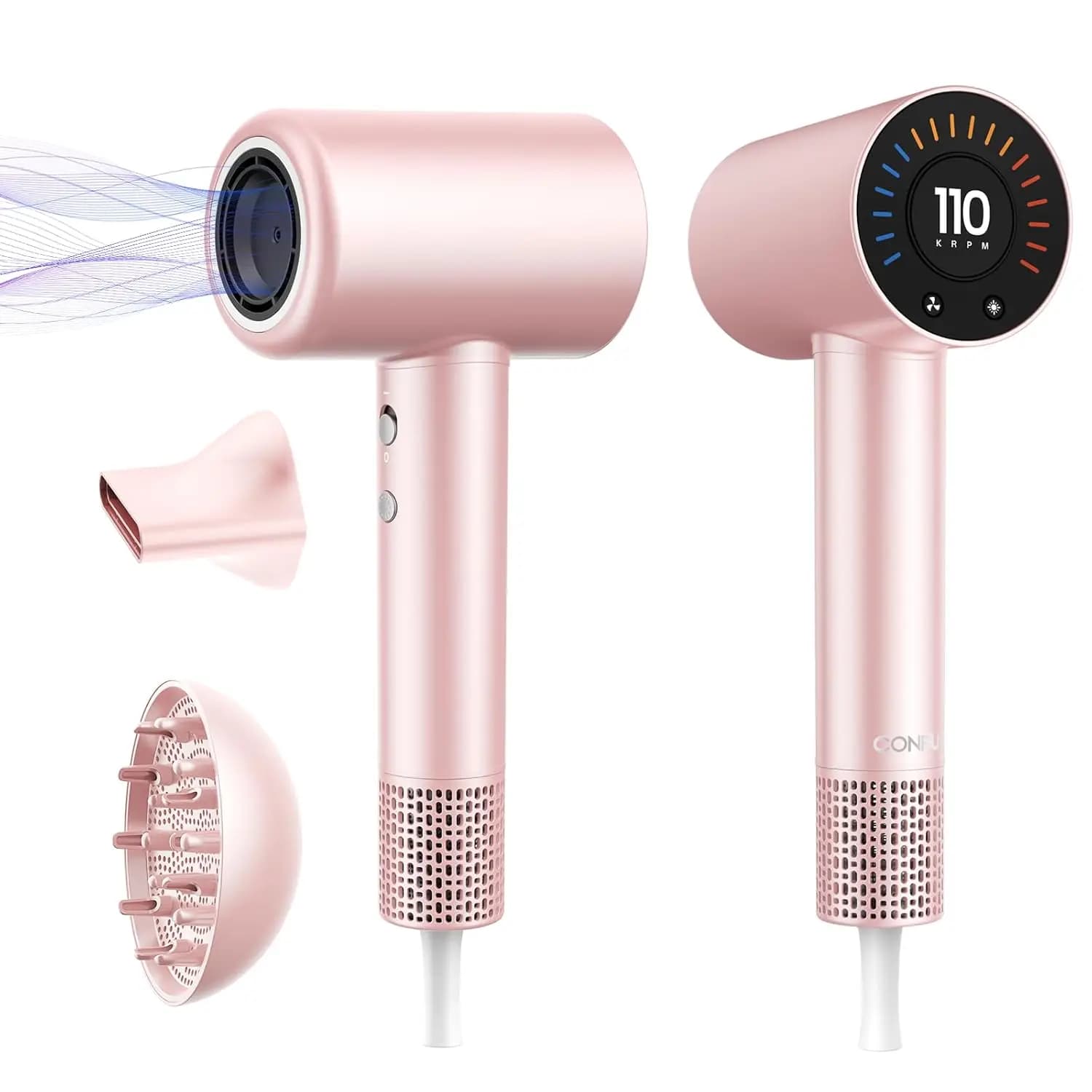 Asciugacapelli a 110.000 RPM ad Asciugatura Rapida con Diffusore Magnetico e Concentratore, Leggero e Ionico per Donne e Uomini