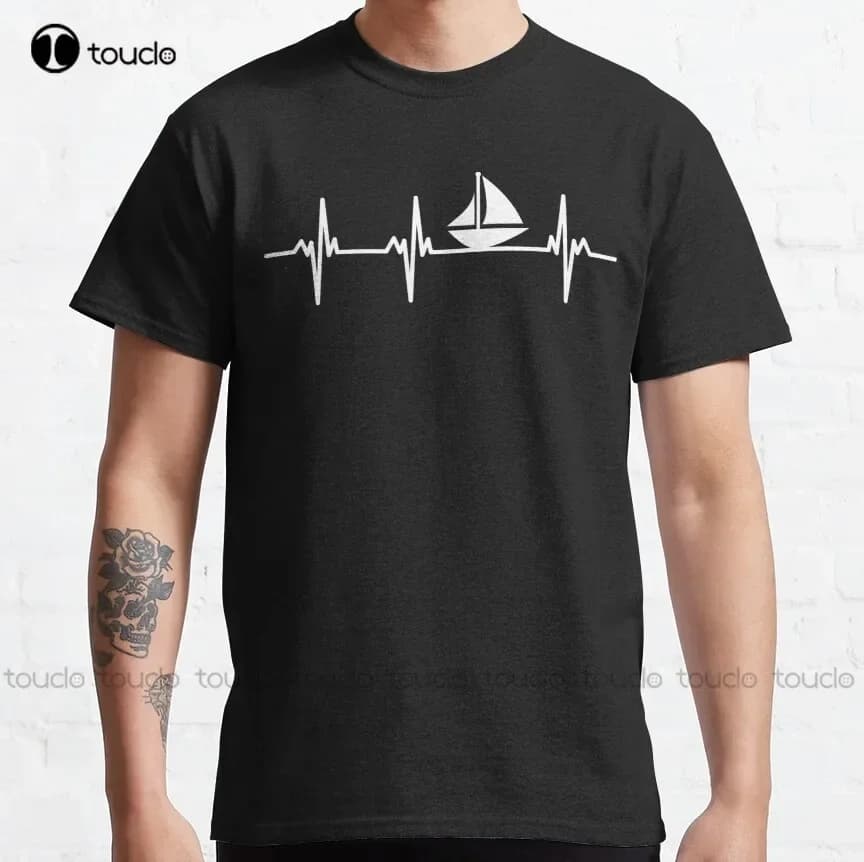 Heartbeat Sailing With Boat Good Day To Sail Classic T-Shirt Golf Shirts Custom Aldult Teen Unisex Digital Printing Tee Shirt