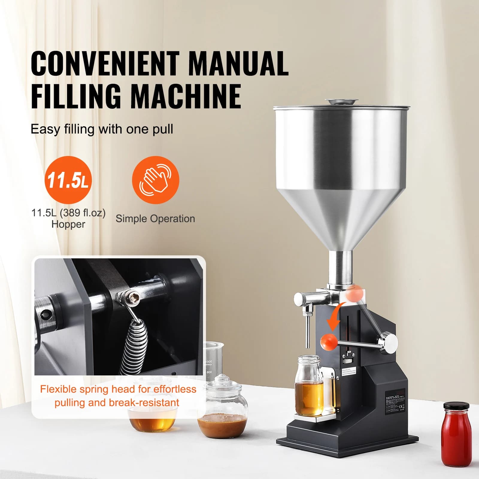 Manual Paste Liquid Filling Machine, 5-100ml Bottle Filler, Adjustable Bottle Filling Machine, Stainless Steel Liquid Filler with Hopper for Milk Water Juice Essential Oil Shampoo Cosmetic Honey