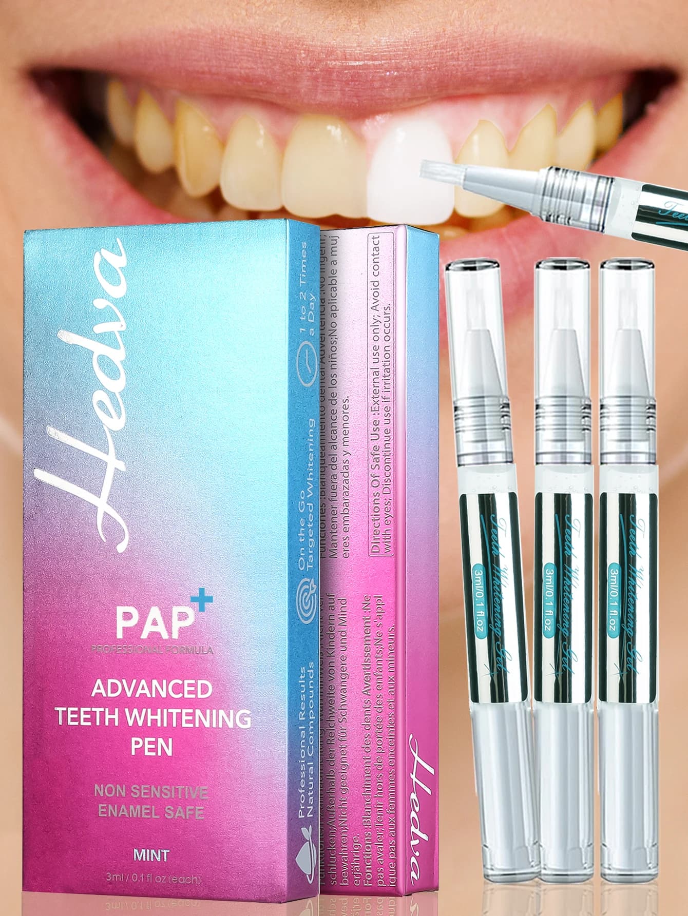 Hedva PAP+ Teeth whitening pen Safe formula Fast results 7 days Remove coffee smoke tea stains Oral accessory with glamorous smile