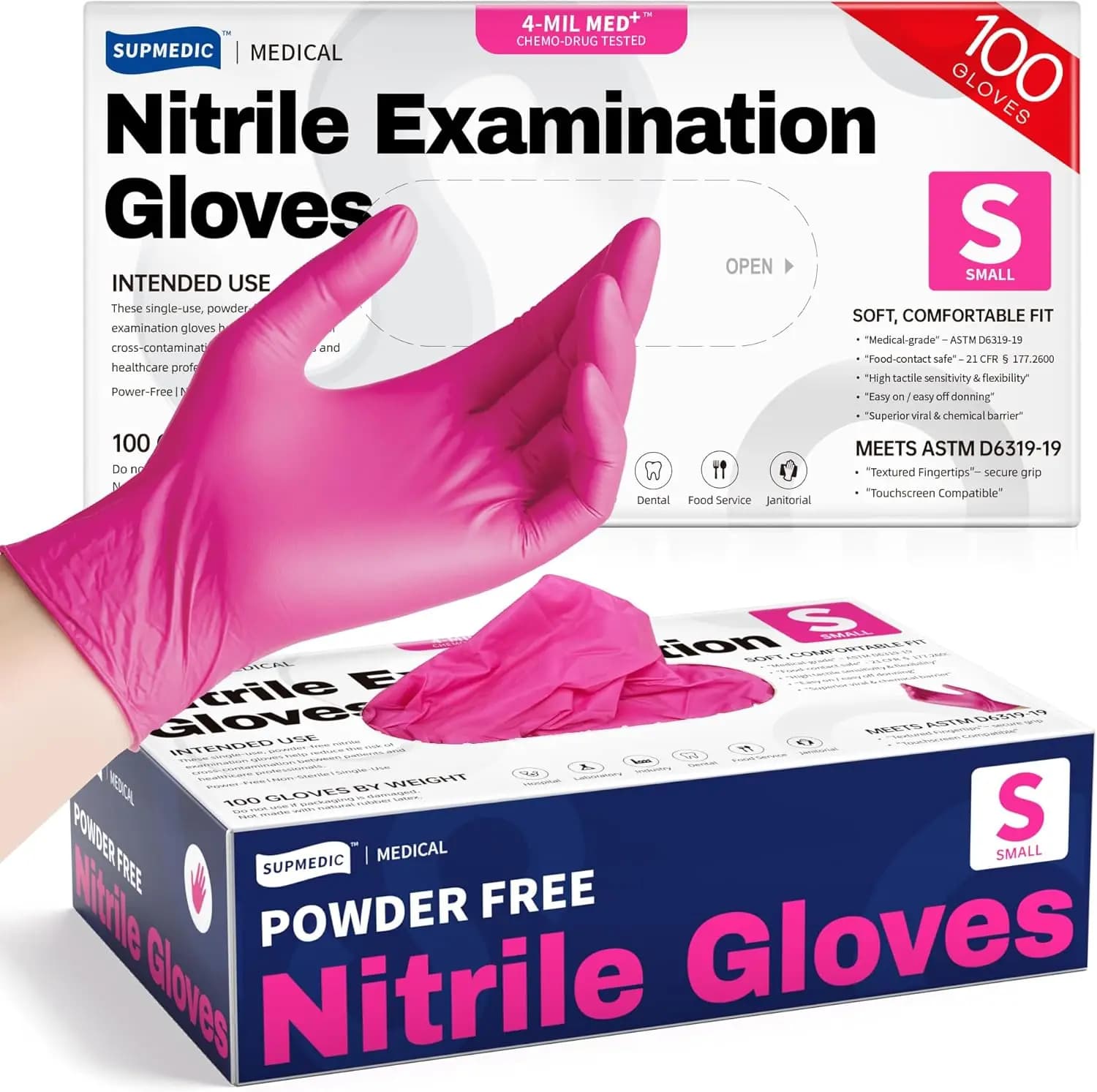 Guanti Monouso in Nitrile da 4 Mil, 100 Pezzi, Senza Polvere, Senza Lattice, Sicuri per Alimenti, Rosa Orchidea