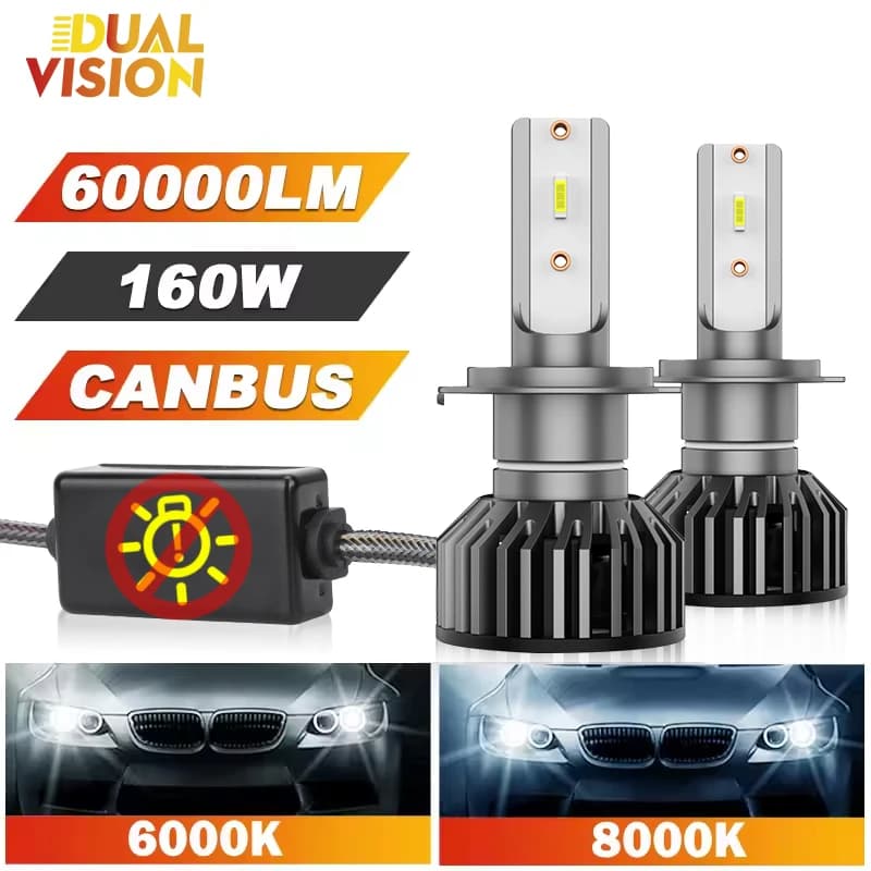 Dualvision H4 H7 LED Faro per auto 60000LM 160W 6000K 8000K Lampada H1 9005 HB3 9006 HB4 H8 H9 H11 Fendinebbia Lampadine automatiche (confezione da 2)