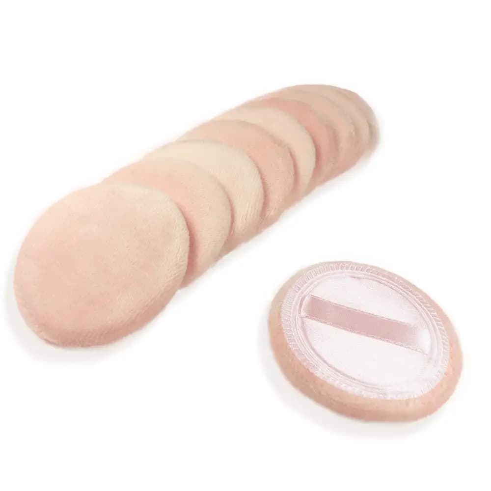 10 piumini in cotone per trucco viso con nastro per polvere e fondotinta, 2,36 pollici, beige