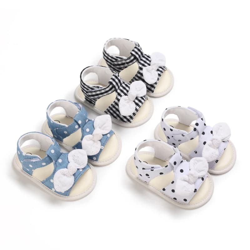 Baby Girl Canvas Dot Bow Sandals 0-18M Cute First Step Soft Sole Comfortable Summer Newborn