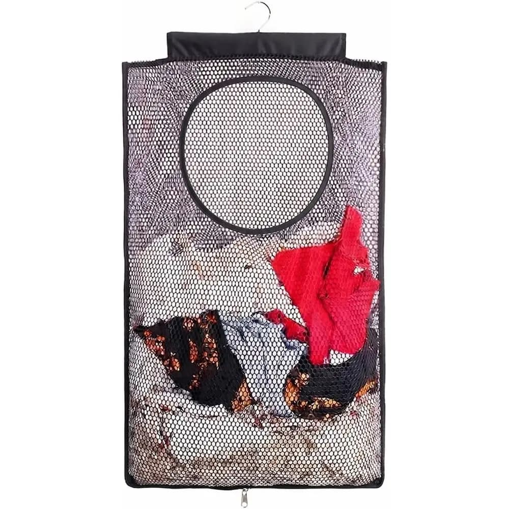 Breathable Mesh Laundry Hamper, Foldable Hanging Closet Storage Basket, Portable Space Saving Dirty Clothes Bag (Black)