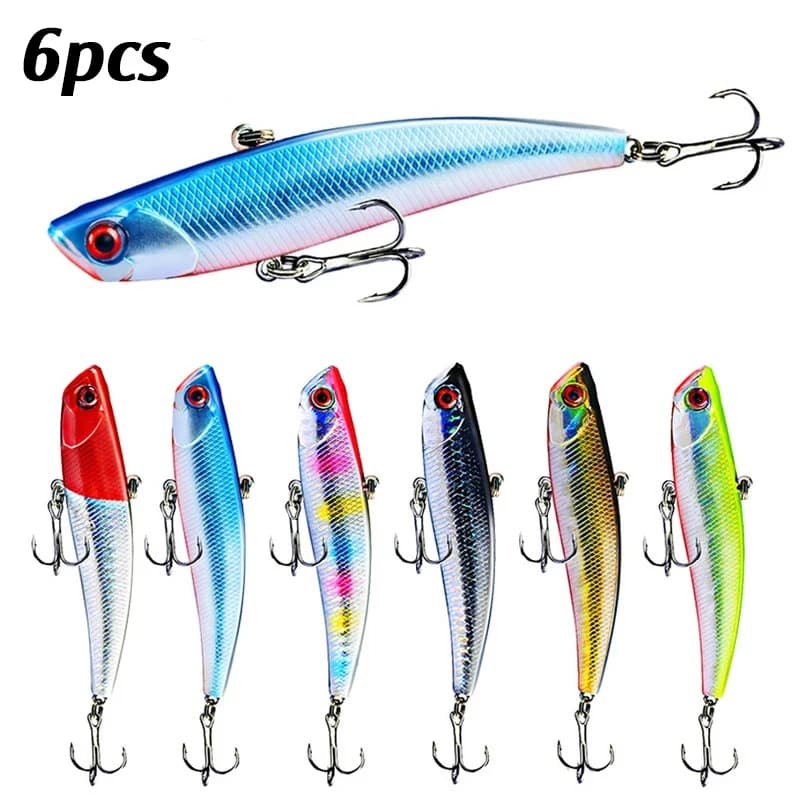 6 pieces VIB sinking fishing bait hard Wobbler plastic vibrating trout edge artificial luccio winter ice bait