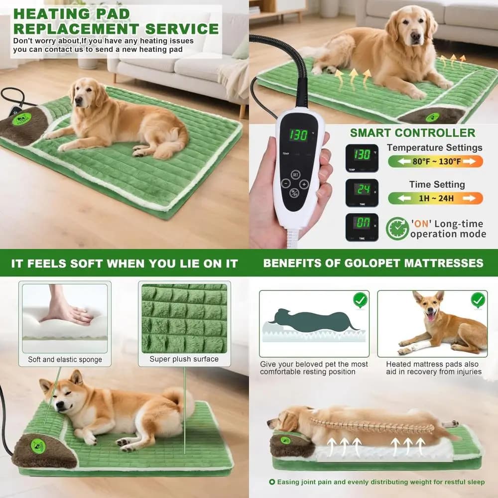 Letto per cani caldo extra large 40x27x2 - Memory Foam e riscaldato, con cuscini laterali e controller intelligente