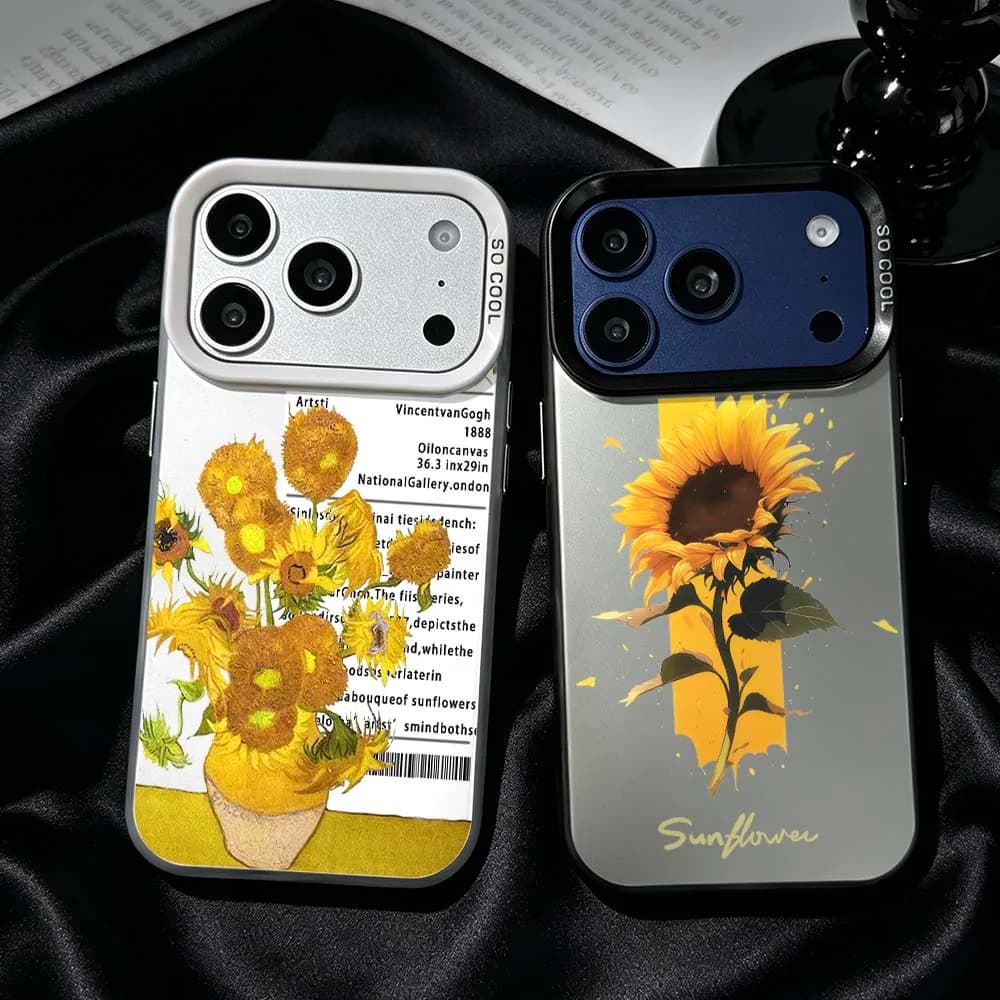Sunflower Vase Painting For iPhone 17 Air 16 15 14 13 12 Mini 11 Pro Max Plus Shockproof Plating Matte Cover Phone Case
