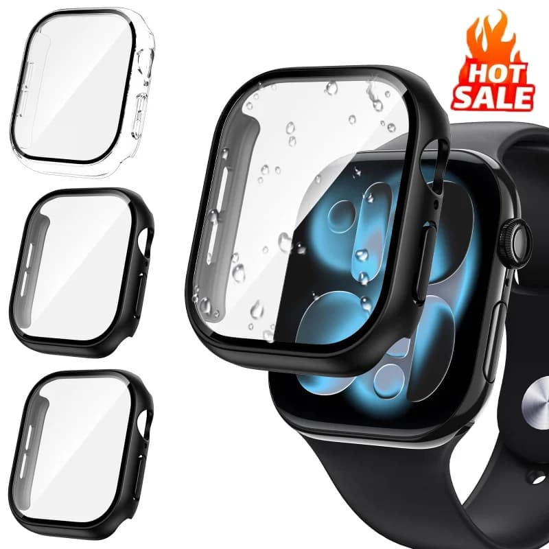 3 pieces of glass + cover for Apple Watch 46-42-44-40-45-41mm protection screen bumper series iwatch 11 10 9 8 7 6 5 SE accessories