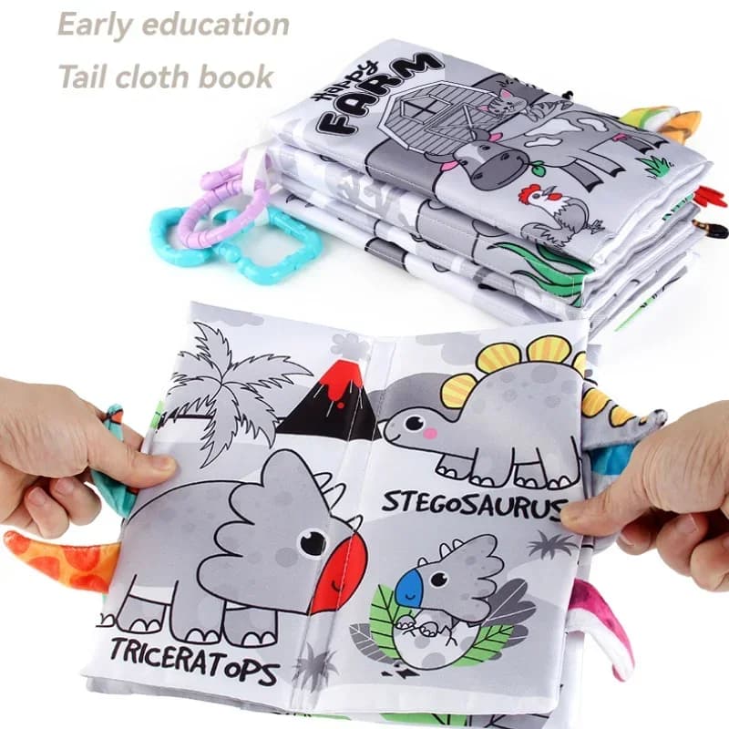 Set di 4 Libri in Stoffa a Tema Animali per Bambini 0-36M, Giocattoli Educativi Interattivi Genitore-Figlio, Accessori Puzzle Lavabili