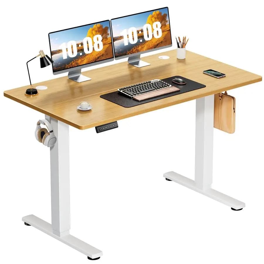 Scrivania Elettrica Regolabile in Altezza, 48x24 Pollici, Scrivania Sit-Stand per Casa e Ufficio, Postazione di Lavoro per Computer con 3 Ripiani