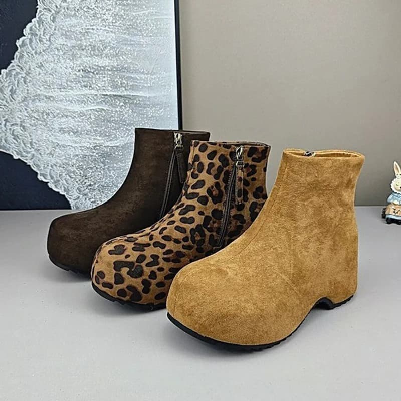 Women's Short Boots Leopardized Low Shoes Sports Boots Chelsea 2025 Winter Trend Sneaker Running Shoes Suede Mujer Botas Snow Boots