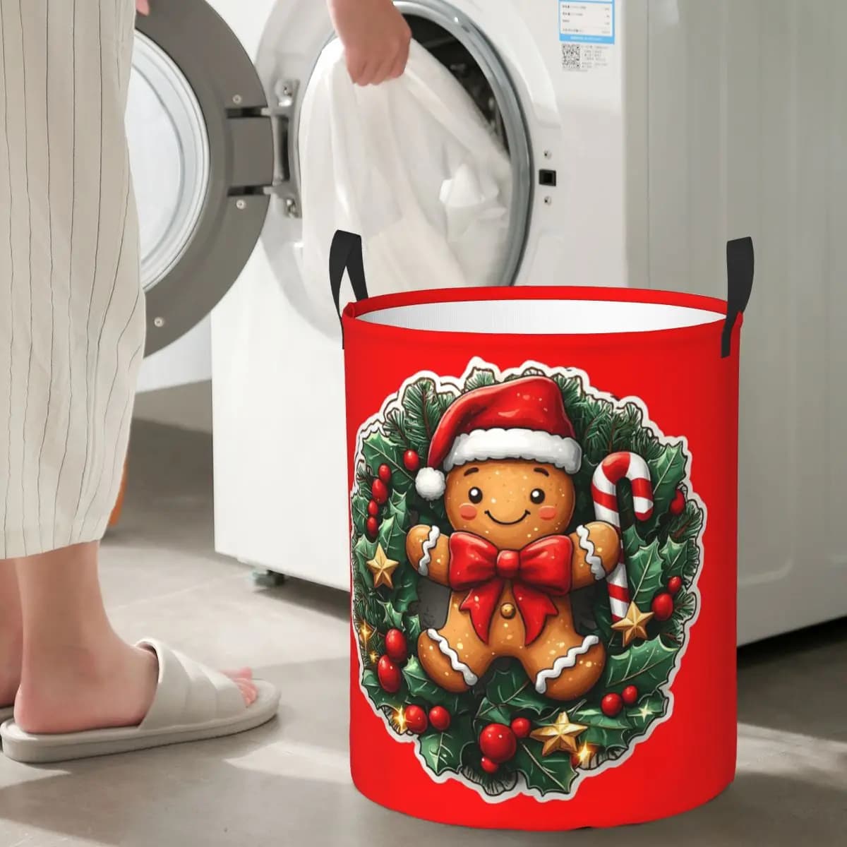 Cesto per Bucato Pieghevole Gingerbread Joy Wreath, Cesto Portabiancheria Sporca e Oggetti Vari, Borsa Grande Impermeabile